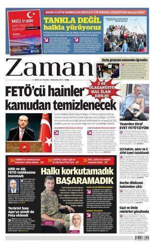 21 Temmuz 2016 Perşembe Gazete Manşetleri