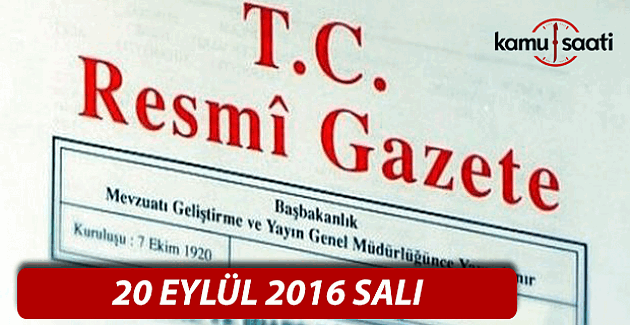 20 Eylül 2016 Resmi Gazete